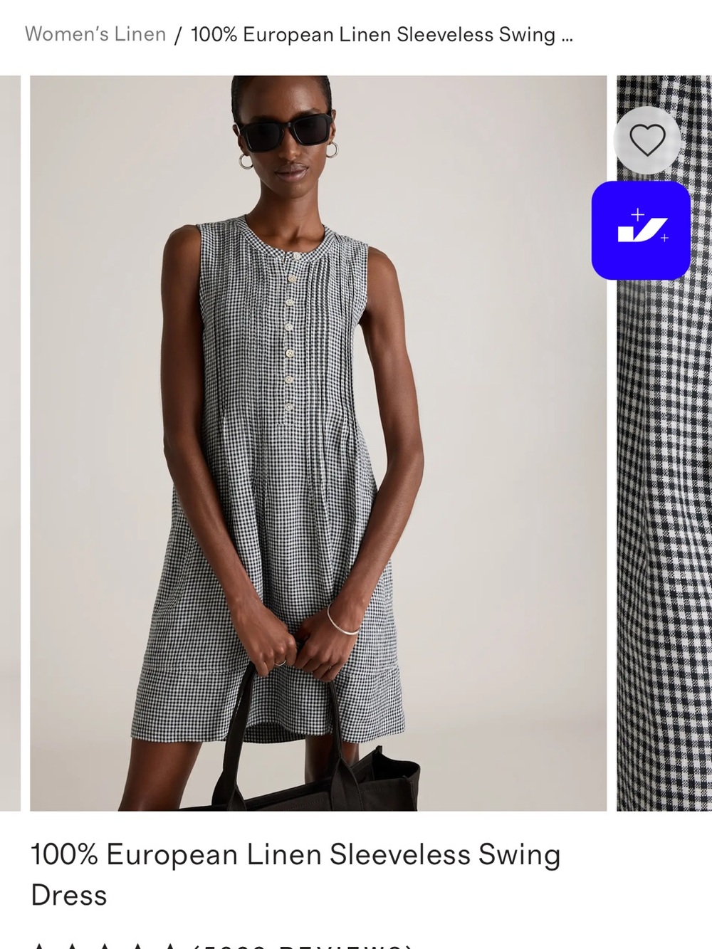 Quince Sleeveless Linen Gingham Swing Dress - Black/White